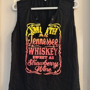 Black Sleeveless Tank Top with Yellow Graphic Design